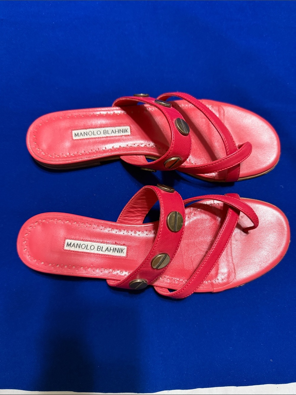Manolo Blahnik Women's Red Leather Slide Sandals